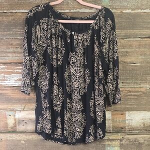 Lucky Brand Black and Tan Floral Blouse, Plus Size 2X